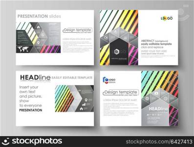 Business templates for presentation slides. Abstract layouts in flat design, vector illustration. Bright color rectangles, colorful design with geometric rectangular shapes forming abstract background. Set of business templates for presentation slides. Easy editable abstract layouts in flat design, vector illustration. Bright color rectangles, colorful design with geometric rectangular shapes forming abstract beautiful background.