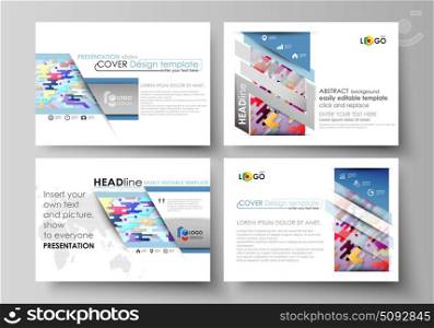 Business templates for presentation slides. Abstract vector design layouts. Bright color lines and dots, colorful minimalist backdrop with geometric shapes forming beautiful minimalistic background.. Set of business templates for presentation slides. Easy editable abstract vector layouts in flat design. Bright color lines and dots, colorful minimalist backdrop with geometric shapes forming beautiful minimalistic background.
