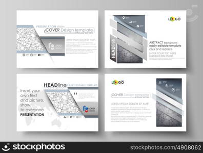 Business templates for presentation slides. Abstract vector layouts in flat design. Chemistry pattern, molecular texture, polygonal molecule structure, cell. Medicine, science, microbiology concept.. Set of business templates for presentation slides. Easy editable abstract vector layouts in flat design. Chemistry pattern, molecular texture, polygonal molecule structure, cell. Medicine, science, microbiology concept.
