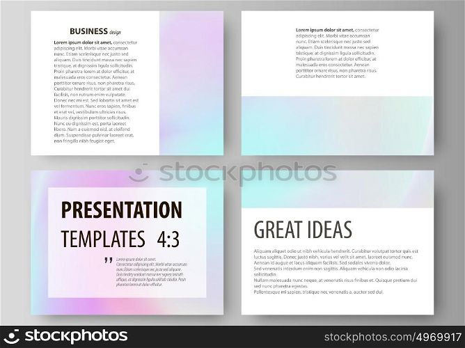 Business templates for presentation slides. Abstract vector layouts in flat design. Hologram, background in pastel colors with holographic effect. Blurred colorful pattern, futuristic surreal texture.. Set of business templates for presentation slides. Easy editable abstract vector layouts in flat design. Hologram, background in pastel colors with holographic effect. Blurred colorful pattern, futuristic surreal texture.