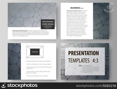 Business templates for presentation slides. Abstract vector layouts in flat design. Chemistry pattern, molecular texture, polygonal molecule structure, cell. Medicine, science, microbiology concept.. Set of business templates for presentation slides. Easy editable abstract vector layouts in flat design. Chemistry pattern, molecular texture, polygonal molecule structure, cell. Medicine, science, microbiology concept.