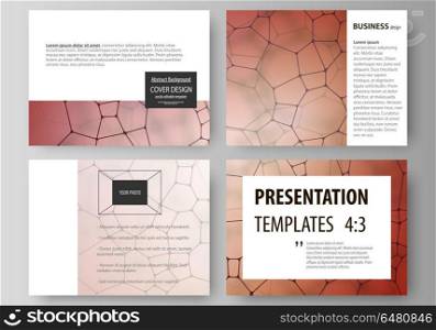Business templates for presentation slides. Abstract vector layouts in flat design. Chemistry pattern, molecular texture, polygonal molecule structure, cell. Medicine, science, microbiology concept.. Set of business templates for presentation slides. Easy editable abstract vector layouts in flat design. Chemistry pattern, molecular texture, polygonal molecule structure, cell. Medicine, science, microbiology concept.