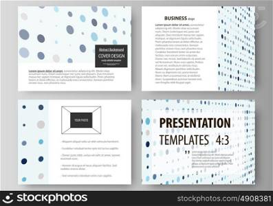 Business templates for presentation slides. Easy editable abstract layouts in flat style. Soft color dots with illusion of depth and perspective, dotted background. Modern elegant vector design.. Set of business templates for presentation slides. Easy editable abstract vector layouts in flat design. Abstract soft color dots with illusion of depth and perspective, dotted technology background. Multicolored particles, modern pattern, elegant texture, vector design.