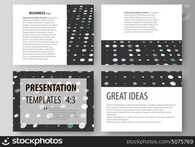 Business templates for presentation slides. Easy editable abstract layouts in flat style. Soft color dots with illusion of depth and perspective, dotted background. Modern elegant vector design.. Set of business templates for presentation slides. Easy editable abstract vector layouts in flat design. Abstract soft color dots with illusion of depth and perspective, dotted technology background. Multicolored particles, modern pattern, elegant texture, vector design.