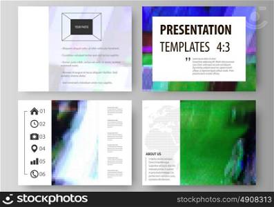 Business templates for presentation slides. Easy editable abstract vector layouts in flat design. Glitched background made of colorful pixel mosaic. Digital decay, signal error, television fail.. Set of business templates for presentation slides. Easy editable abstract vector layouts in flat design. Glitched background made of colorful pixel mosaic. Digital decay, signal error, television fail.