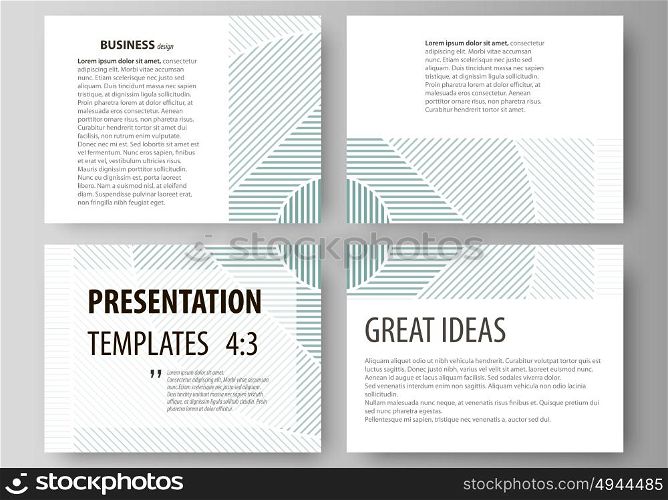 Business templates for presentation slides. Easy editable abstract vector layouts in flat design. Minimalistic background with lines. Gray color geometric shapes forming simple beautiful pattern.. Set of business templates for presentation slides. Easy editable abstract vector layouts in flat design. Minimalistic background with lines. Gray color geometric shapes forming simple beautiful pattern.