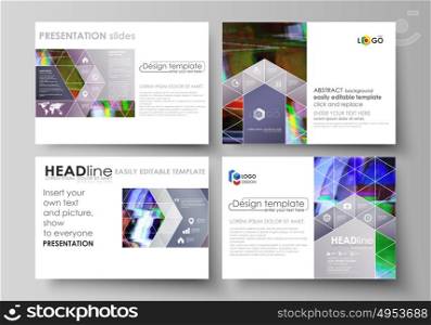 Business templates for presentation slides. Easy editable abstract vector layouts in flat design. Glitched background made of colorful pixel mosaic. Digital decay, signal error, television fail.. Set of business templates for presentation slides. Easy editable abstract vector layouts in flat design. Glitched background made of colorful pixel mosaic. Digital decay, signal error, television fail.