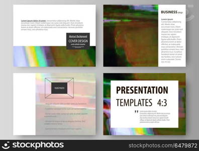 Business templates for presentation slides. Easy editable abstract vector layouts in flat design. Glitched background made of colorful pixel mosaic. Digital decay, signal error, television fail.. Set of business templates for presentation slides. Easy editable abstract vector layouts in flat design. Glitched background made of colorful pixel mosaic. Digital decay, signal error, television fail.