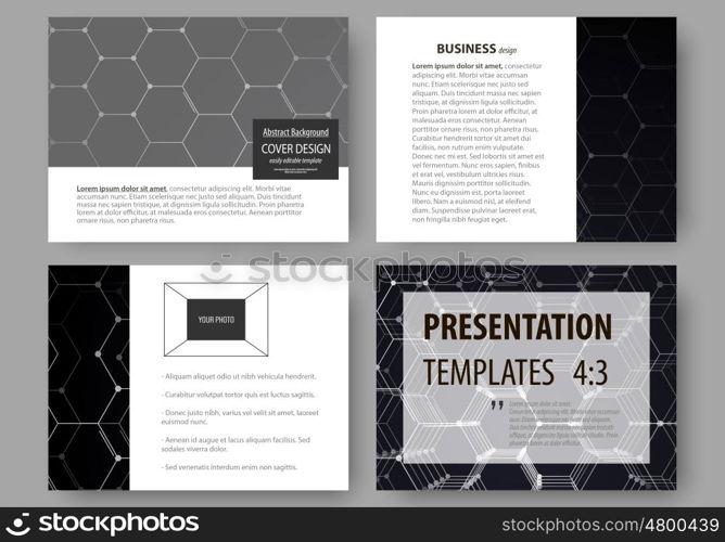 Business templates for presentation slides. Easy editable vector layouts. Chemistry pattern, hexagonal molecule structure, scientific or medical research. Medicine, science and technology concept