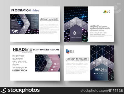 Business templates for presentation slides. Layouts in flat style. Colorful neon dots, dotted technology background. Glowing particles, led light pattern, futuristic texture, digital vector design. Business templates for presentation slides. Layouts in flat style. Colorful neon dots, dotted technology background. Glowing particles, led light pattern, futuristic texture, digital vector design.