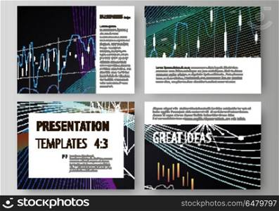 Business templates for presentation slides. Vector layouts. Black color abstract infographic background in minimalist design made from lines, symbols, charts, diagrams and other elements.. Set of business templates for presentation slides. Easy editable abstract vector layouts in flat design. Black color abstract infographic background in minimalist style made from lines, symbols, charts, diagrams and other elements.