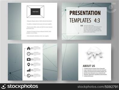Business templates for presentation slides. Vector layouts in flat design. Genetic and chemical compounds. Atom, DNA and neurons. Medicine, chemistry, technology concept. Geometric background.. Set of business templates for presentation slides. Easy editable abstract vector layouts in flat design. Genetic and chemical compounds. Atom, DNA and neurons. Medicine, chemistry, science or technology concept. Geometric background.