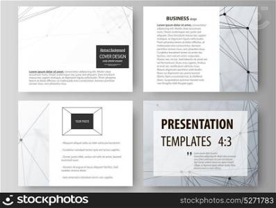 Business templates for presentation slides. Vector layouts in flat design. Genetic and chemical compounds. Atom, DNA and neurons. Medicine, chemistry, technology concept. Geometric background.. Set of business templates for presentation slides. Easy editable abstract vector layouts in flat design. Genetic and chemical compounds. Atom, DNA and neurons. Medicine, chemistry, science or technology concept. Geometric background.