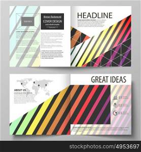 Business templates for square bi fold brochure, flyer, booklet. Leaflet cover, vector layout. Bright color rectangles, colorful design with geometric rectangular shapes forming abstract background.. Business templates for square design bi fold brochure, magazine, flyer, booklet or annual report. Leaflet cover, abstract flat layout, easy editable vector. Bright color rectangles, colorful design with geometric rectangular shapes forming abstract beautiful background.