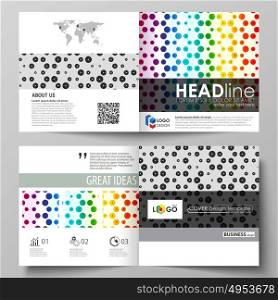 Business templates for square bi fold brochure, flyer. Leaflet cover, abstract vector layout. Chemistry pattern, hexagonal design molecule structure, medical DNA research. Colorful background. Business templates for square design bi fold brochure, magazine, flyer, booklet or annual report. Leaflet cover, abstract flat layout, easy editable vector. Chemistry pattern, hexagonal design molecule structure, scientific, medical DNA research. Geometric colorful background.