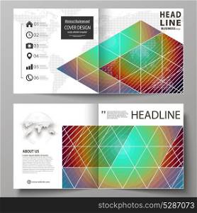 Business templates for square bi fold brochure, flyer, report. Leaflet cover, abstract vector layout. Minimalistic design with circles, diagonal lines. Geometric shapes forming retro background. Business templates for square bi fold brochure, flyer. Leaflet cover, abstract vector layout. Minimalistic design with circles, diagonal lines. Geometric shapes forming retro background