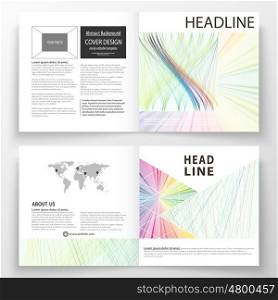 Business templates for square bi fold brochure, magazine, flyer, booklet. Leaflet cover, flat layout, easy editable vector. Colorful background with abstract waves, lines. Bright color curves. Motion design
