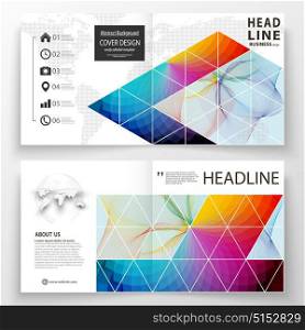 Business templates for square bi fold brochure, magazine, flyer, booklet. Leaflet cover, flat layout, easy editable vector. Colorful design background with abstract shapes and waves, overlap effect.. Business templates for square bi fold brochure, magazine, flyer, booklet. Leaflet cover, flat layout, easy editable vector. Colorful design background with abstract shapes and waves, overlap effect