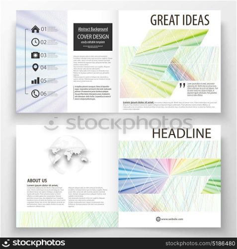 Business templates for square bi fold brochure, magazine, flyer, booklet. Leaflet cover, flat layout, editable vector. Colorful background, abstract waves, lines. Bright color curves. Motion design.. Business templates for square bi fold brochure, magazine, flyer, booklet. Leaflet cover, flat layout, easy editable vector. Colorful background with abstract waves, lines. Bright color curves. Motion design