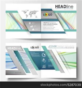 Business templates for square bi fold brochure, magazine, flyer, booklet. Leaflet cover, flat layout, editable vector. Colorful background, abstract waves, lines. Bright color curves. Motion design.. Business templates for square bi fold brochure, magazine, flyer, booklet. Leaflet cover, flat layout, editable vector. Colorful background, abstract waves, lines. Bright color curves motion design