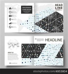 Business templates for square bi fold brochure, magazine, flyer, booklet. Leaflet cover, abstract layout. Soft color dots, illusion of depth and perspective, dotted background. Elegant vector design.. Business templates for square design bi fold brochure, magazine, flyer, booklet or annual report. Leaflet cover, abstract flat layout, easy editable vector. Abstract soft color dots with illusion of depth and perspective, dotted technology background. Multicolored particles, modern pattern, elegant texture, vector design.