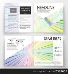 Business templates for square bi fold brochure, magazine, flyer, booklet. Leaflet cover, layout, editable vector. Colorful background with abstract waves, lines. Bright color curves. Motion design.. Business templates for square bi fold brochure, magazine, flyer, booklet. Leaflet cover, flat layout, easy editable vector. Colorful background with abstract waves, lines. Bright color curves. Motion design