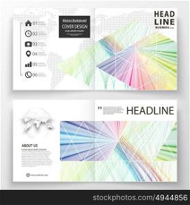 Business templates for square bi fold brochure, magazine, flyer, booklet. Leaflet cover, vector layout. Colorful background with abstract waves, lines. Bright color curves. Motion design.. Business templates for square bi fold brochure, magazine, flyer, booklet. Leaflet cover, flat layout, easy editable vector. Colorful background with abstract waves, lines. Bright color curves. Motion design