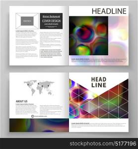 Business templates for square bi fold brochure, magazine, flyer, booklet or annual report. Leaflet cover, flat vector layout. Colorful design background with abstract shapes, bright cell backdrop. Business templates for square bi fold brochure, magazine, flyer, booklet or annual report. Leaflet cover, flat vector layout. Colorful design background with abstract shapes, bright cell backdrop.
