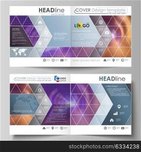 Business templates for square bi fold brochure, magazine, flyer, booklet or annual report. Leaflet cover, abstract vector layout. Bright color colorful design, beautiful futuristic background.. Business templates for square design bi fold brochure, magazine, flyer, booklet or annual report. Leaflet cover, abstract flat layout, easy editable vector. Bright color colorful design, beautiful futuristic background.