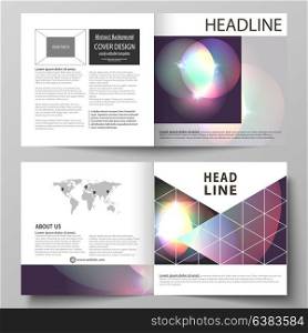 Business templates for square bi fold brochure, magazine, flyer, booklet or annual report. Leaflet cover, abstract vector layout. Retro style, mystical Sci-Fi background. Futuristic trendy design.. Business templates for square design bi fold brochure, magazine, flyer, booklet or annual report. Leaflet cover, abstract flat layout, easy editable vector. Retro style, mystical Sci-Fi background. Futuristic trendy design.