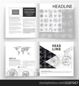 Business templates for square bi fold brochure, magazine, flyer. Leaflet cover, flat layout. High tech design, connecting system. Science and technology concept. Futuristic abstract vector background.. Business templates for square bi fold brochure, magazine, flyer. Leaflet cover, flat layout. High tech design, connecting system. Science and technology concept. Futuristic abstract vector background