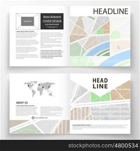 Business templates for square bi fold brochure, magazine, flyer, report. Leaflet cover, easy editable layout. City map with streets. Flat design template, tourism businesses, abstract vector illustration.