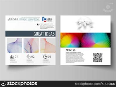 Business templates for square brochure, flyer, booklet, annual report. Leaflet cover, flat vector layout. Colorful design, overlapping geometric shapes and waves forming abstract beautiful background.. Business templates for square design brochure, magazine, flyer, booklet or annual report. Leaflet cover, abstract flat layout, easy editable vector. Colorful design with overlapping geometric shapes and waves forming abstract beautiful background.