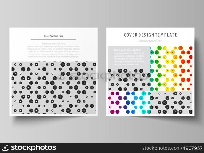 Business templates for square brochure, flyer. Leaflet cover, abstract vector layout. Chemistry pattern, hexagonal design molecule structure, medical DNA research. Geometric colorful background. Business templates for square design brochure, magazine, flyer, booklet or annual report. Leaflet cover, abstract flat layout, easy editable vector. Chemistry pattern, hexagonal design molecule structure, scientific, medical DNA research. Geometric colorful background.