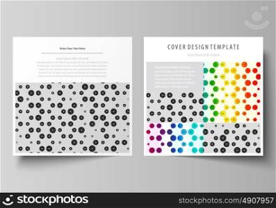 Business templates for square brochure, flyer. Leaflet cover, abstract vector layout. Chemistry pattern, hexagonal design molecule structure, medical DNA research. Geometric colorful background. Business templates for square design brochure, magazine, flyer, booklet or annual report. Leaflet cover, abstract flat layout, easy editable vector. Chemistry pattern, hexagonal design molecule structure, scientific, medical DNA research. Geometric colorful background.