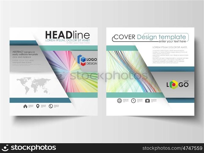 Business templates for square brochure, magazine, flyer, annual report. Leaflet cover, flat layout, easy editable vector. Colorful background with abstract waves, lines. Bright color curves. Motion design