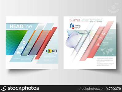 Business templates for square brochure, magazine, flyer, annual report. Leaflet cover, flat layout, easy editable vector. Colorful design background with abstract shapes and waves, overlap effect