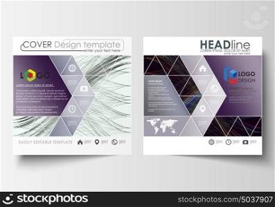 Business templates for square brochure, magazine, flyer, annual report. Leaflet cover, flat layout, easy editable vector. Abstract waves, lines, curves. Dark color background. Motion design.. Business templates for square brochure, magazine, flyer, annual report. Leaflet cover, flat layout, easy editable vector. Abstract waves, lines and curves. Dark color background. Motion design