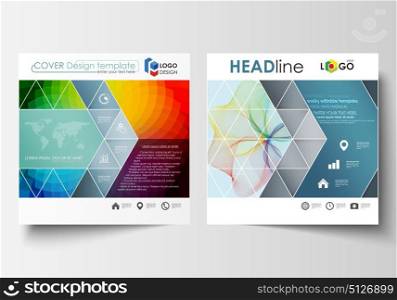 Business templates for square brochure, magazine, flyer, annual report. Leaflet cover, flat layout, easy editable vector. Colorful design background with abstract shapes and waves, overlap effect.. Business templates for square brochure, magazine, flyer, annual report. Leaflet cover, flat layout, easy editable vector. Colorful design background with abstract shapes and waves, overlap effect