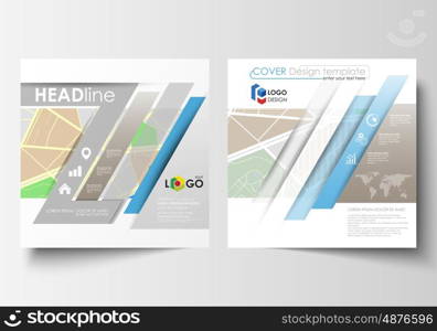 Business templates for square brochure, magazine, flyer annual report. Leaflet cover, easy editable layout. City map with streets. Tourism businesses, flat design, abstract vector illustration. Business templates for square design brochure, magazine, flyer, booklet or annual report. Leaflet cover, abstract flat layout, easy editable blank. City map with streets. Flat design template for tourism businesses, abstract vector illustration.