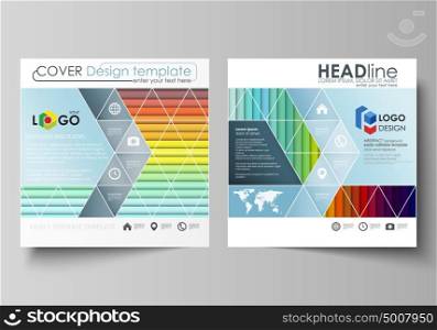 Business templates for square brochure, magazine, flyer, booklet. Leaflet cover, vector layout. Bright color rectangles, colorful design, geometric rectangular shapes, abstract beautiful background.. Business templates for square design brochure, magazine, flyer, booklet or annual report. Leaflet cover, abstract flat layout, easy editable vector. Bright color rectangles, colorful design with overlapping geometric rectangular shapes forming abstract beautiful background.