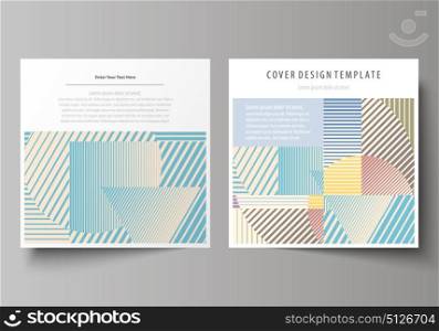 Business templates for square brochure, magazine, flyer, booklet or report. Leaflet cover, abstract vector layout. Minimalistic design with lines, geometric shapes forming beautiful background.. Business templates for square design brochure, magazine, flyer, booklet or annual report. Leaflet cover, abstract flat layout, easy editable vector. Minimalistic design with lines, geometric shapes forming beautiful background.