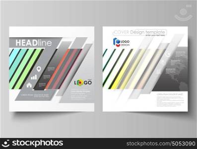 Business templates for square brochure, magazine, flyer. Leaflet cover, vector layout. Bright color rectangles, colorful design with geometric rectangular shapes forming abstract beautiful background.. Business templates for square design brochure, magazine, flyer, booklet or annual report. Leaflet cover, abstract flat layout, easy editable vector. Bright color rectangles, colorful design with geometric rectangular shapes forming abstract beautiful background.