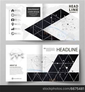 Business templates for square design bi fold brochure, flyer, annual report. Leaflet cover, vector layout. Abstract infographic background made from lines, symbols, charts, other elements.. Business templates for square design bi fold brochure, magazine, flyer, booklet or annual report. Leaflet cover, abstract flat layout, easy editable vector. Abstract infographic background in minimalist style made from lines, symbols, charts, diagrams and other elements.