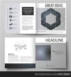 Business templates for square design bi fold brochure, flyer, booklet. Leaflet cover. Colorful dark background with abstract lines. Bright color chaotic, random, messy curves. Colourful vector layout.. Business templates for square design bi fold brochure, magazine, flyer, booklet or annual report. Leaflet cover, abstract flat layout, easy editable vector. Colorful dark background with abstract lines. Bright color chaotic, random, messy curves. Colourful vector decoration.