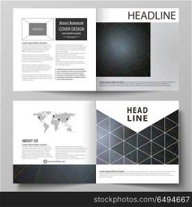 Business templates for square design bi fold brochure, flyer, booklet. Leaflet cover. Colorful dark background with abstract lines. Bright color chaotic, random, messy curves. Colourful vector layout.. Business templates for square design bi fold brochure, magazine, flyer, booklet or annual report. Leaflet cover, abstract flat layout, easy editable vector. Colorful dark background with abstract lines. Bright color chaotic, random, messy curves. Colourful vector decoration.