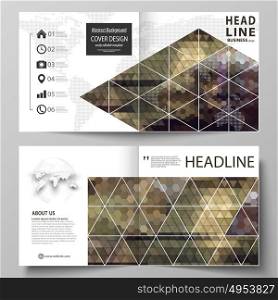 Business templates for square design bi fold brochure, flyer, booklet. Leaflet cover, vector layout. Abstract multicolored backgrounds. Geometrical patterns. Triangular and hexagonal style.. Business templates for square design bi fold brochure, magazine, flyer, booklet or annual report. Leaflet cover, abstract flat layout, easy editable vector. Abstract multicolored backgrounds. Geometrical patterns. Triangular and hexagonal style.