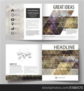 Business templates for square design bi fold brochure, flyer, booklet. Leaflet cover, vector layout. Abstract multicolored backgrounds. Geometrical patterns. Triangular and hexagonal style.. Business templates for square design bi fold brochure, magazine, flyer, booklet or annual report. Leaflet cover, abstract flat layout, easy editable vector. Abstract multicolored backgrounds. Geometrical patterns. Triangular and hexagonal style.