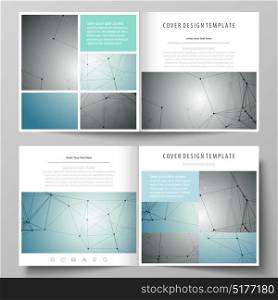 Business templates for square design bi fold brochure, flyer, booklet or annual report. Leaflet cover, abstract vector layout. Geometric background. Molecular structure. Medical, technology concept.. Business templates for square design bi fold brochure, flyer, booklet or annual report. Leaflet cover, abstract vector layout. Geometric background. Molecular structure. Medical, technology concept