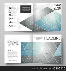 Business templates for square design bi fold brochure, flyer, booklet or annual report. Leaflet cover, abstract vector layout. Geometric background. Molecular structure. Medical, technology concept.. Business templates for square design bi fold brochure, flyer, booklet or annual report. Leaflet cover, abstract vector layout. Geometric background. Molecular structure. Medical, technology concept
